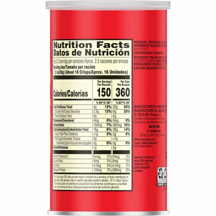 Bbq pringles nutrition facts